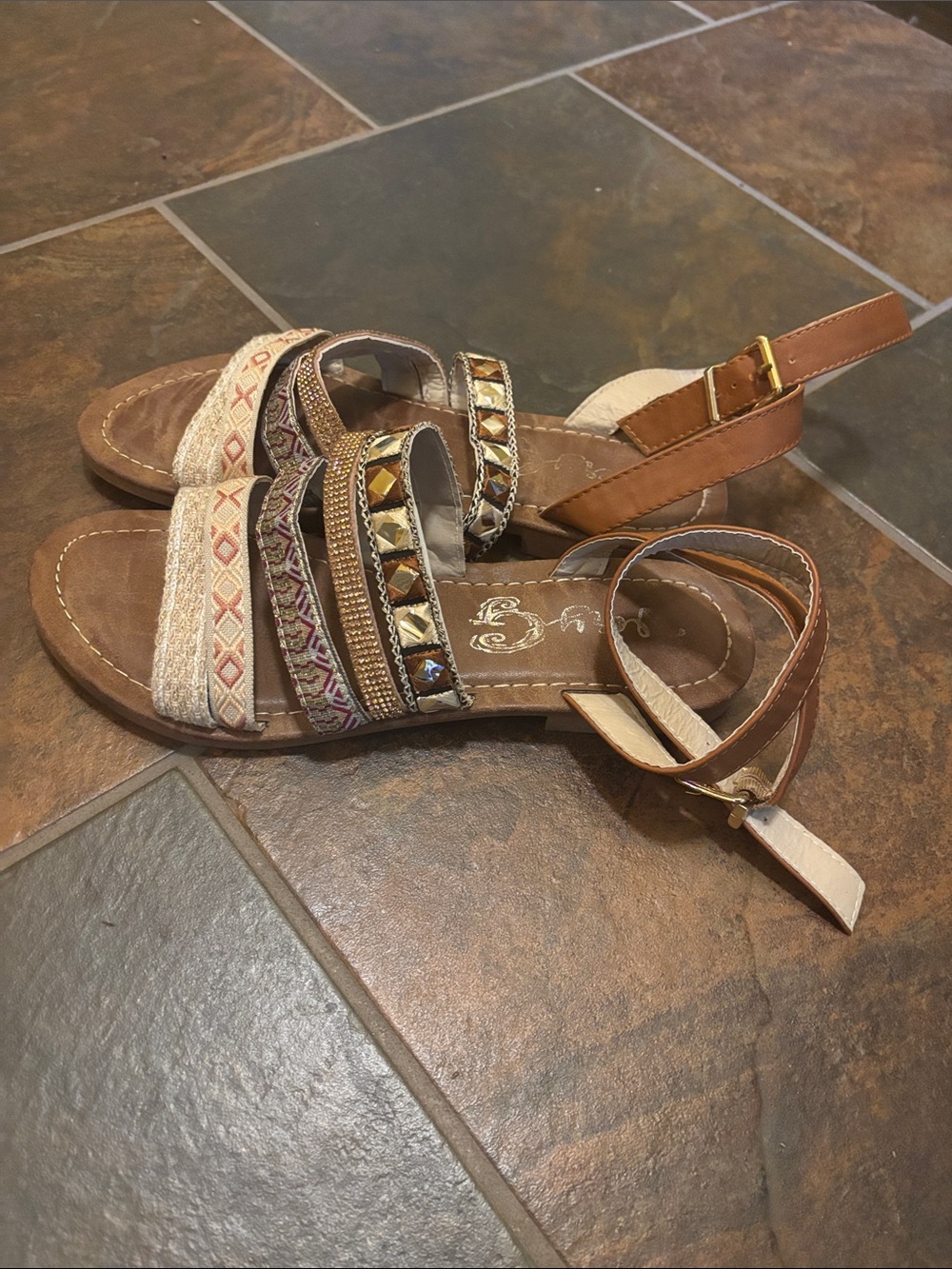 Very G Brown Multi-Accent Strappy Sandals with Stud Details
